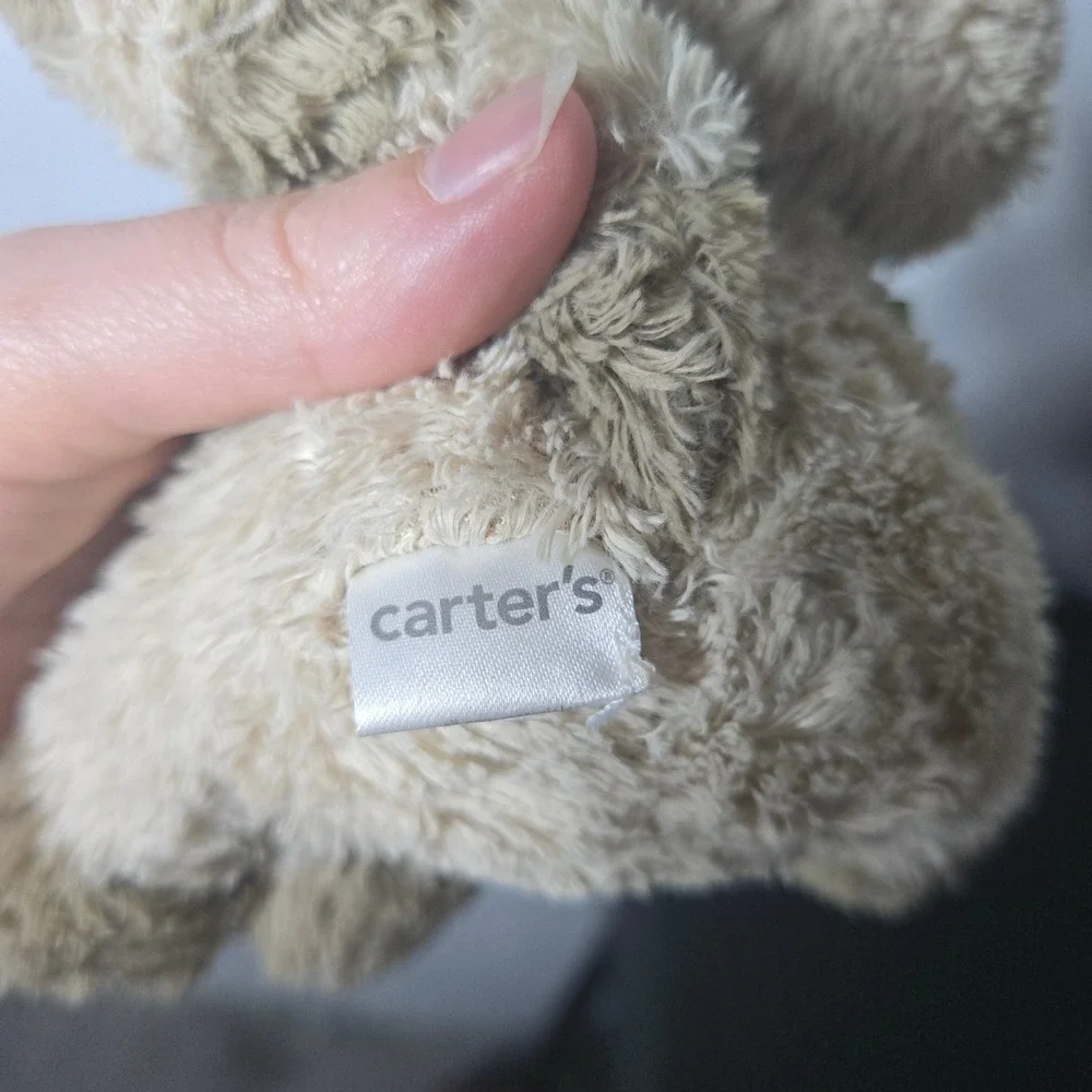 Carters Plush Raccoon Stuffed Animal Green Bow Neutral Nursery Toy Plushie Lovey